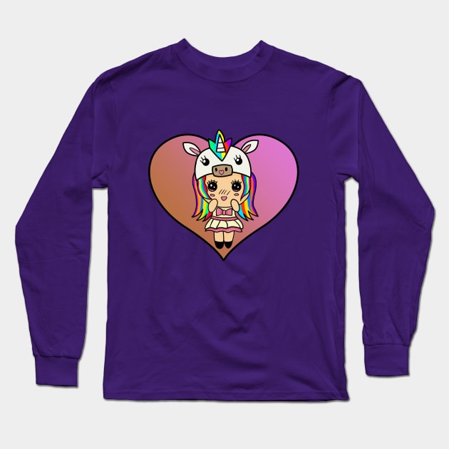 Kawaii Unicorn Long Sleeve T-Shirt by Duskrose